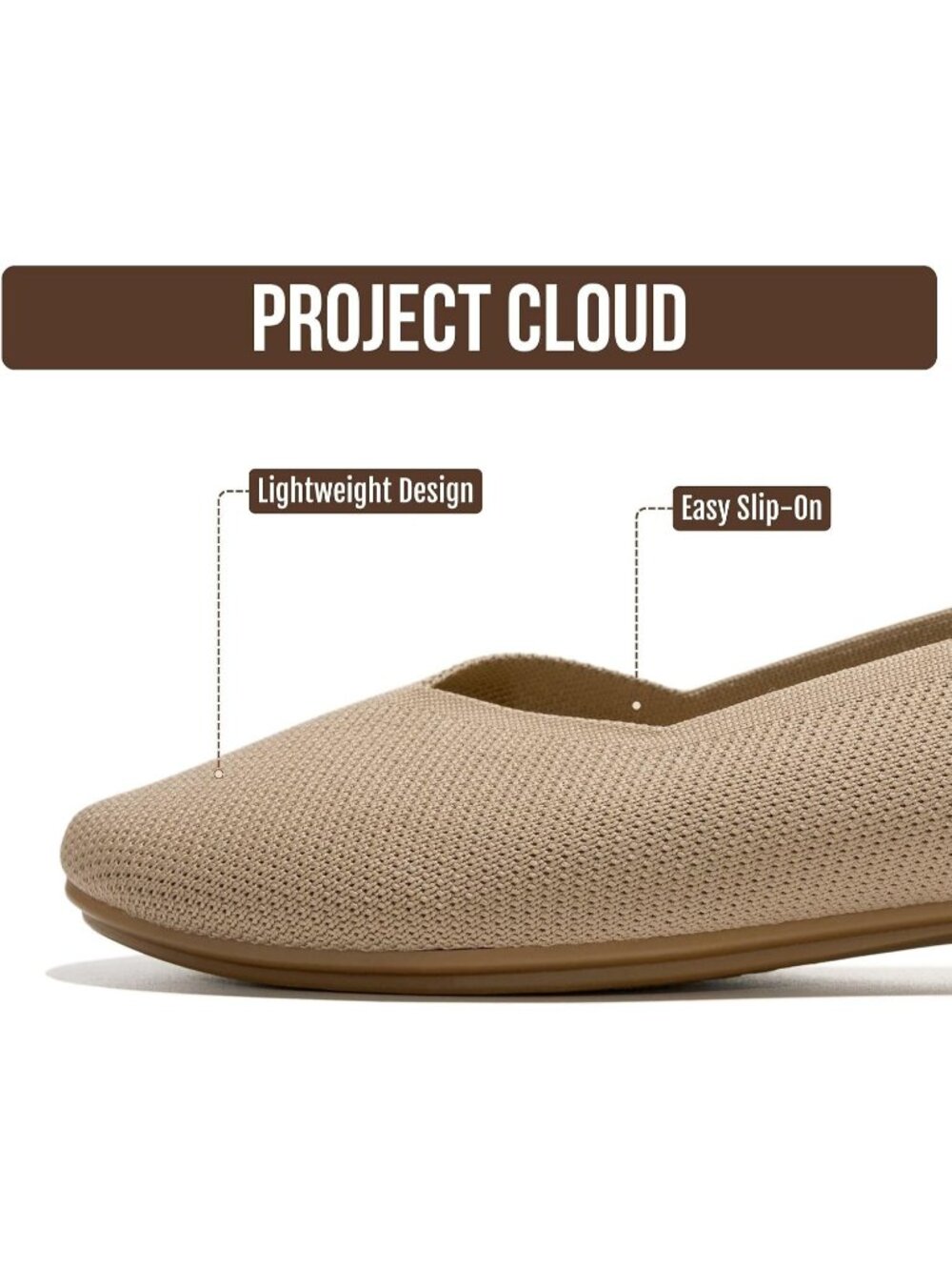 Women's Nude Knit Memory Foam Insole Lightweight Comfortable Ballet Flats - Picture 3 of 6